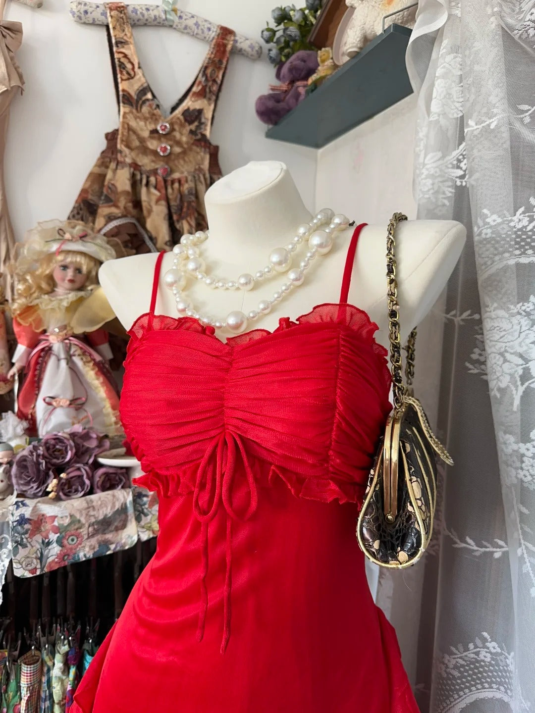 amakanas-Red vintage long chiffon Prom Dress homecoming dress birthday dress gh5229