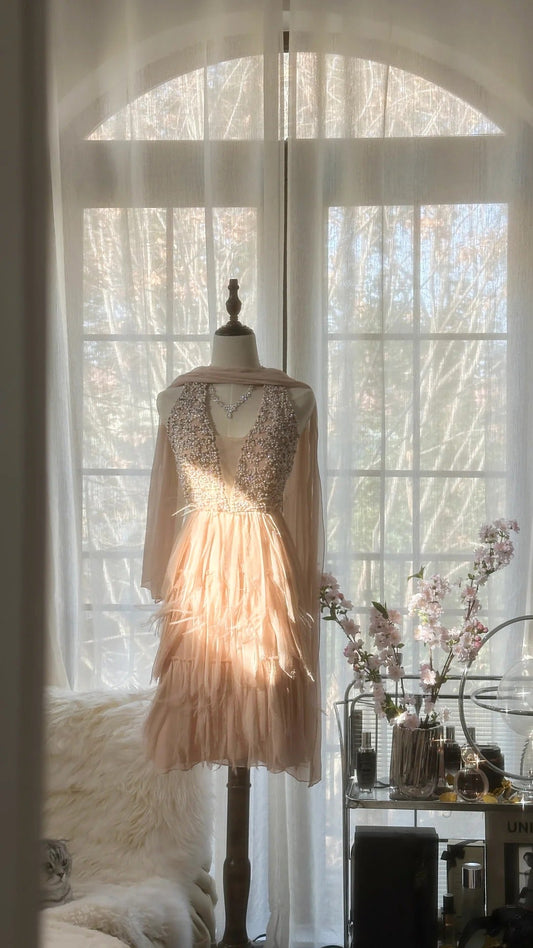 Pale Pink Tender Romantic Sweet Cute Gorgeous Exquisite Elegant Beaded Short Chiffon Homecoming Dress Evening Dress Prom Dress Prom Dress Birthday Vacation Party Dress gh4045