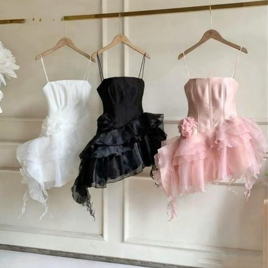 Pink Cute Fantasy Floral Short Chiffon Mini Homecoming Dress Women Birthday Party Dress gh4727