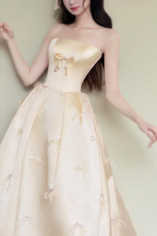 amakanas-Sweet Bow Exquisite Beaded Long Satin Belle Princess Ball Gown Evening Dress Graduation Dress gh5978