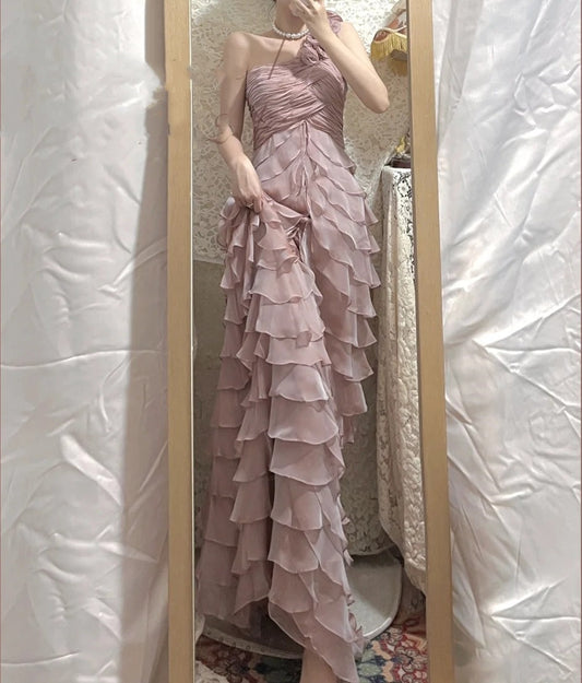 Lilac Floral Elegant Long Chiffon Ball Gown Evening Gown Party Dress Bridesmaid Dresses gh4463