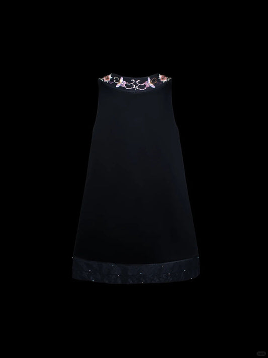 amakanas-Black exquisite floral elegant fairy girl short satin homecoming dress birthday dress gh5371