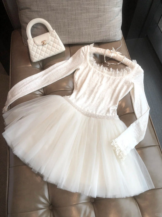 amakanas-White short chiffon princess homecoming dress birthday party dress eighth grade dress French little princess ballet skirt gh5296