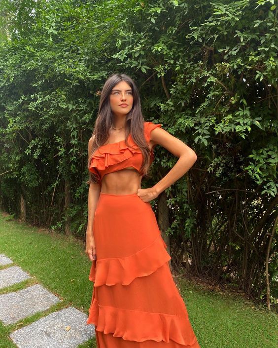 Elegant Orange Two Piece Prom Dress Long Evening Dress fg2645