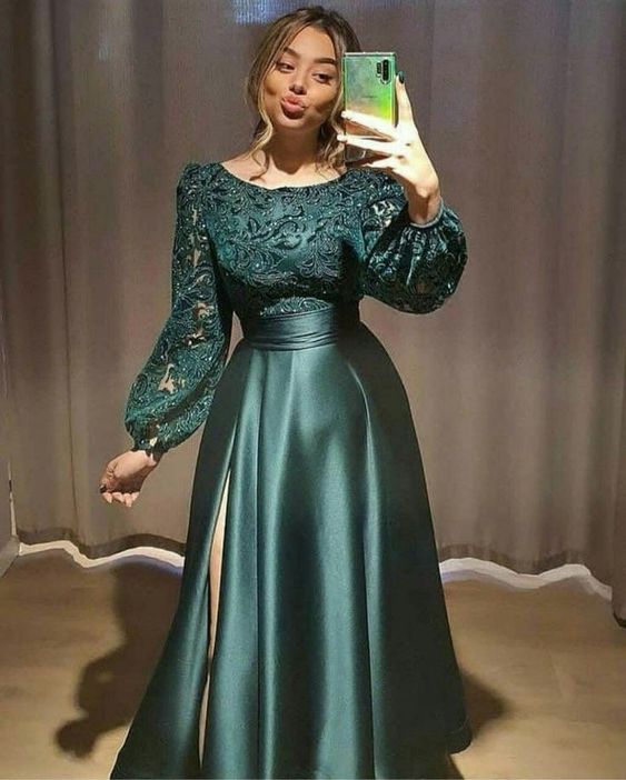 Charming A Line Long Wedding Guest Dress Green Prom Gowns fg2689