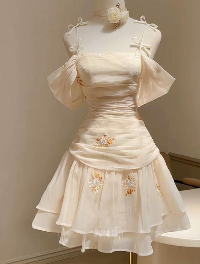 amakanas-Chiffon Spaghetti Strap Floral Short Homecoming Dress gh5141