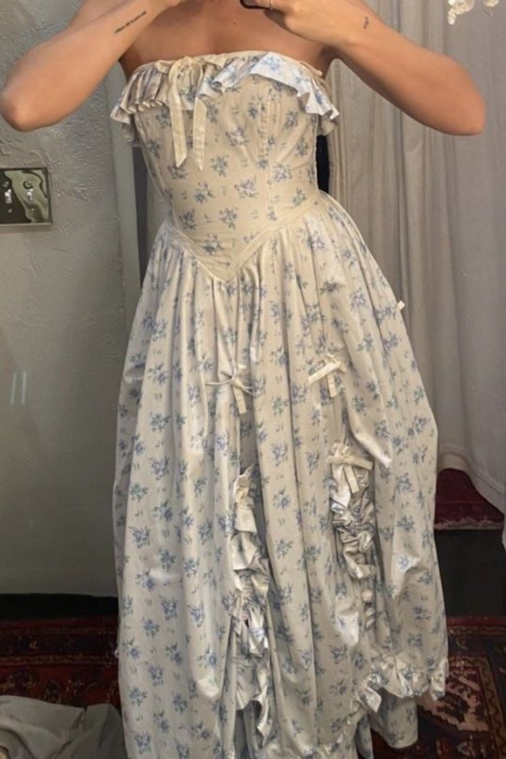 amakanas--Blue floral elegant long chiffon homecoming dress for women girls garden party dress gh5716
