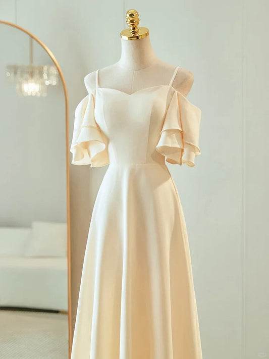 Champagne Elegant Fashion Long Floor Length Satin Bridesmaid Dresses Ball Gown Evening Gown Wedding Guest Party Gown Wedding Mother of the Wedding Dress gh4001