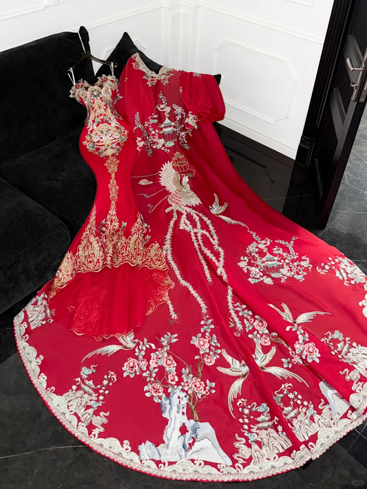 Retro Sparkling Beaded Sequin Mermaid Design Exquisite Embroidery Wedding Outfit Evening Dress Prom Dresses TP4166