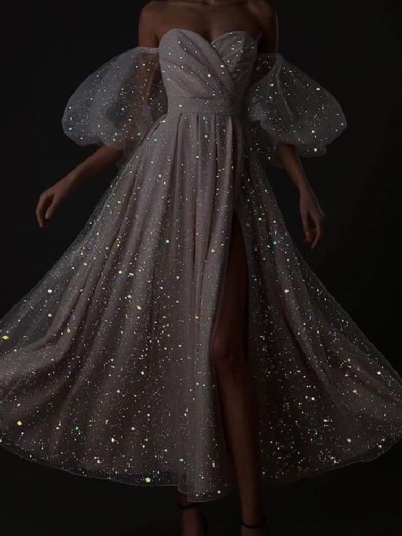 Ladies Sexy Super Shiny Puff Sleeve Party Dress fg2590