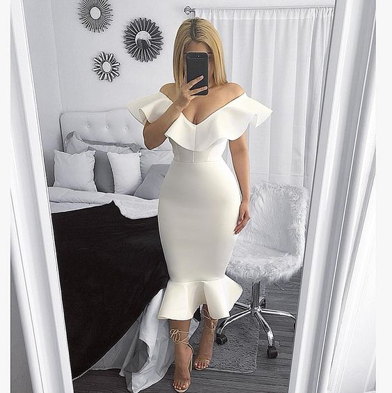 White prom dresses long evening dress fg2457