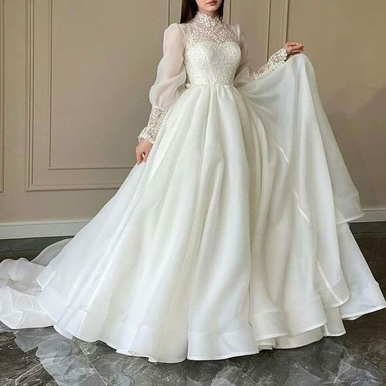 Ball Gown Long Sleeves Floor-Length Lace Hall Wedding Dress fg2602