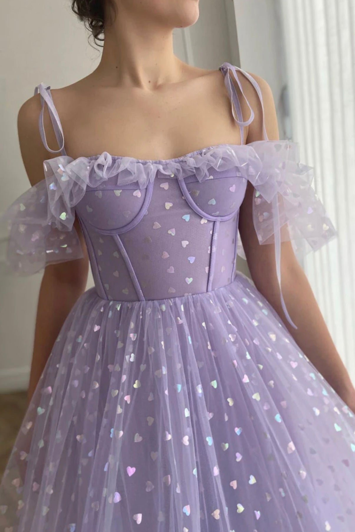 PURPLE TULLE SHORT A LINE PROM DRESS EVENING DRESS fg2657
