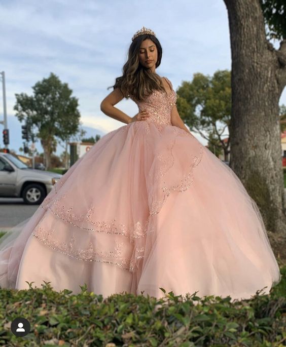 Pink lace ball gown prom dresses long evening dress fg2459