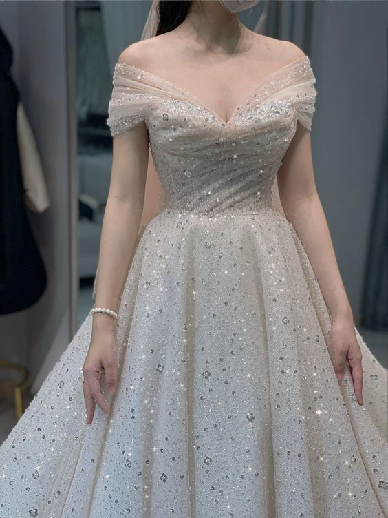 Charming Sequin Vintage Fashion Modest Wedding Dresses fg2571