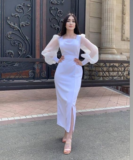 Elegant Mermaid White Women One Piece Vintage Evening Party Dress fg2532