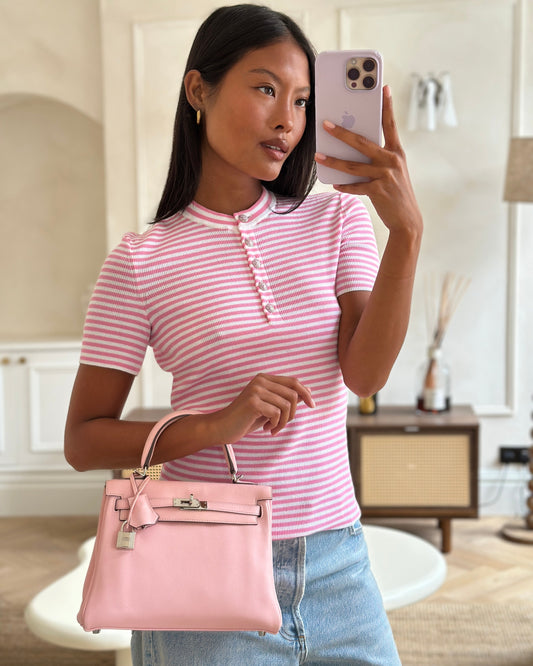 Hermès Kelly Bag 25cm Retourne in Rose Sakura Swift Leather with Palladium Hardware