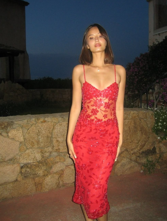 Sexy Sheath Spaghetti Strap Sequin Red Tulle Homecoming Dress Birthday Dress SH2197