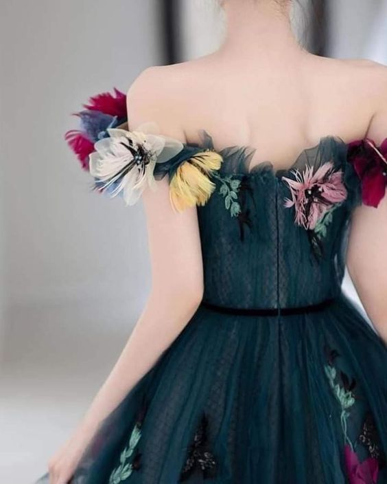 Unique Off The Shoulder Tulle Appliques Long Evening Dress Formal Prom Dress SH1036