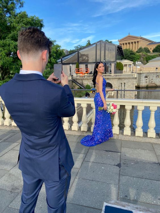 Royal Blue Sequin Mermaid Prom Dresses Evening Party Formal Gowns fg3776