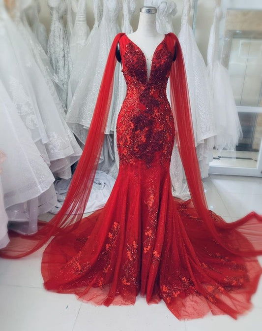 Unique Red Vintage Wedding Dress, Made to Measure Wedding Dress, Princess Bridal Gown Mermaid Prom Dress fg3270