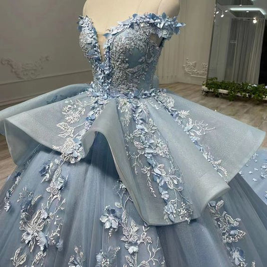 Blue Off Shoulder Ball Gown Prom Dress Sweet 16th Dress fg3821