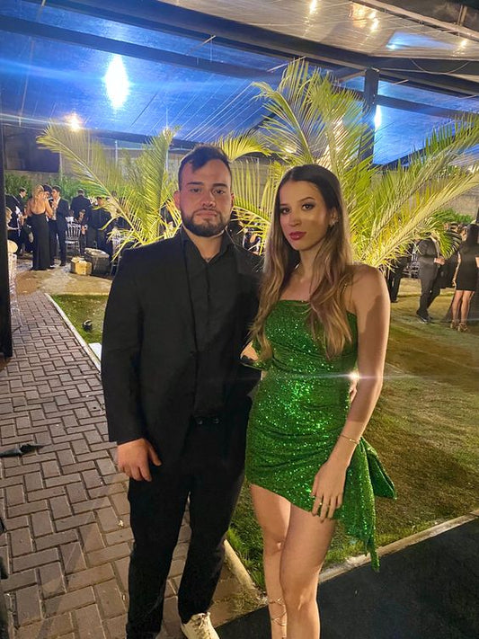 Green Sequin Spaghetti Straps Homecoming Dresses Short Prom Dresses fg3645