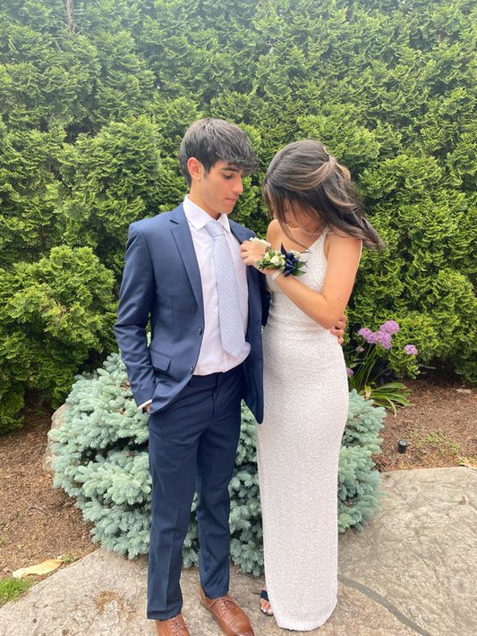 Elegant White Sequin Formal Evening Dress Sleeveless Dress with Split fg3722