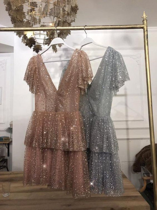 Cute tulle short cocktail dress,Shiny homecoming dresses fg3617