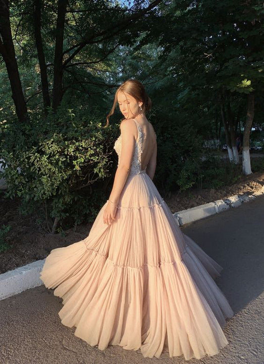 A line light champagne long prom dress, fashion evening dress fg3331