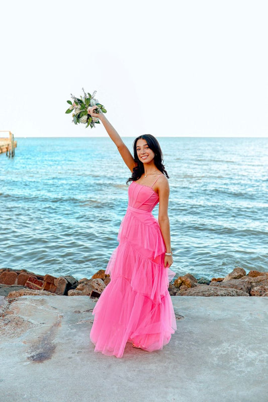 Beautiful Pink Tulle Long Formal Gown, Party Prom Dresses fg3572