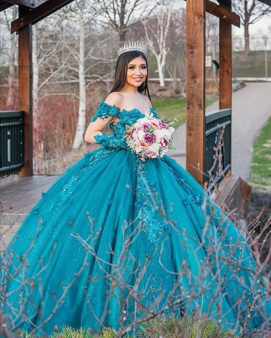 Princess Quinceanera Dresses Lace Applique Sweet 16 Dress Long Sleeves vestidos de 15 Ball Gown Prom Gowns fg4216