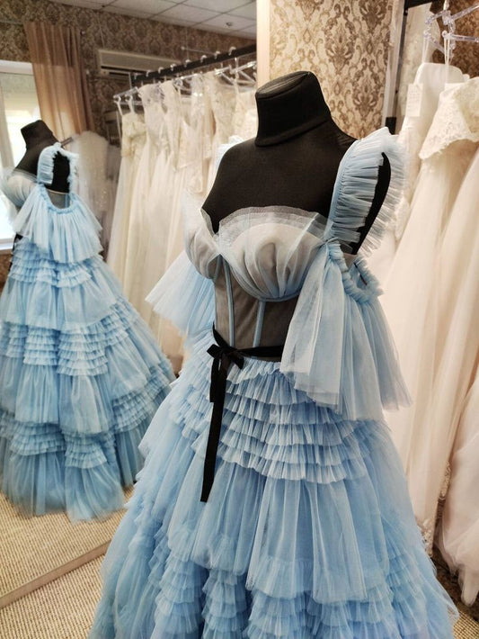 Princess Simple Dress, Blue Prom Dress, Evening Dress, Cocktail Dress, Feminine Party Dress,Blue Wedding Dress fg3988