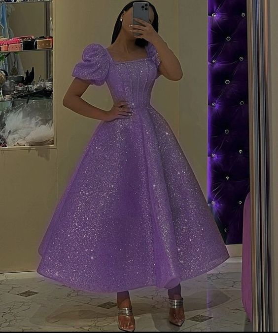 Purple A-Line Tulle Sequin Prom Dress, Purple Formal Dress fg3402