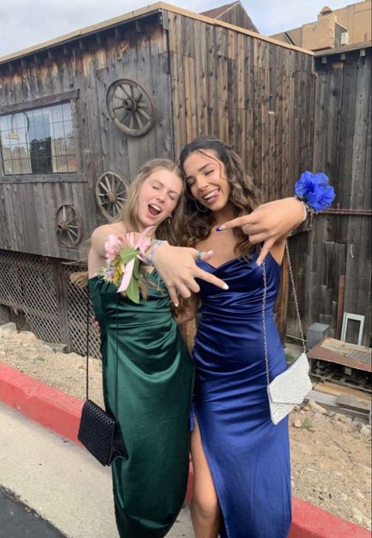 Simple Satin Navy Blue Slit Prom Dress Long Bridesmaid Dress Evening Dress SH918