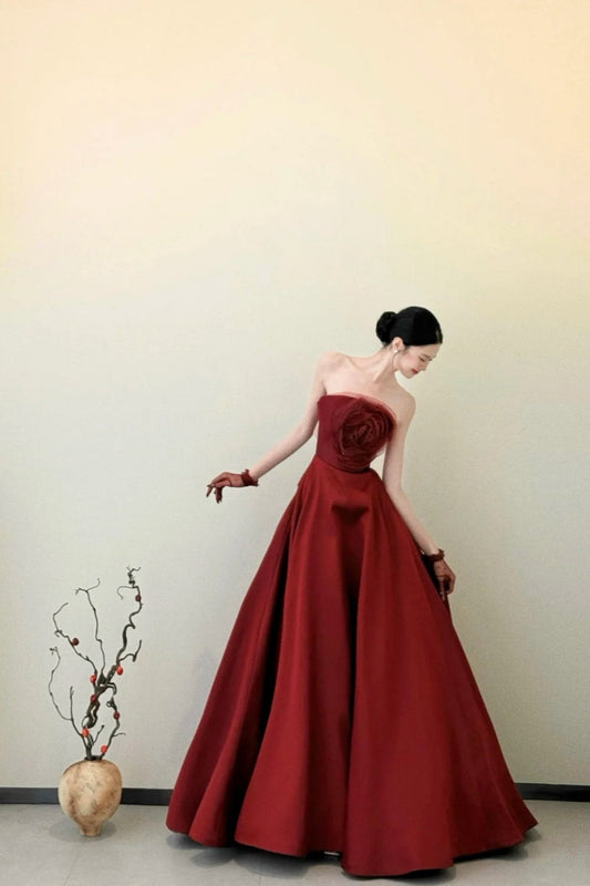 amakanas- Red Long Sleeve Off-The-Shoulder Bodycon Satin Floor-Length Ball Gown Prom Dress gh5962