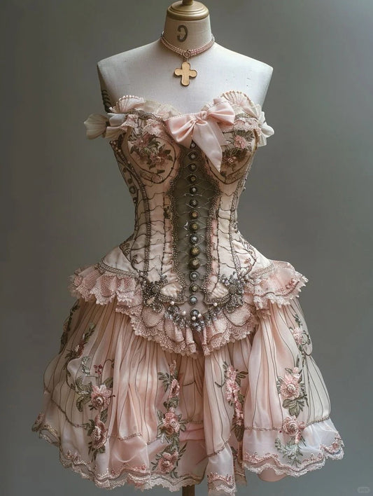 Pink Vintage Sweet Beaded Floral Short Chiffon Homecoming Dress Birthday Party Dress Prom Dress gh4691