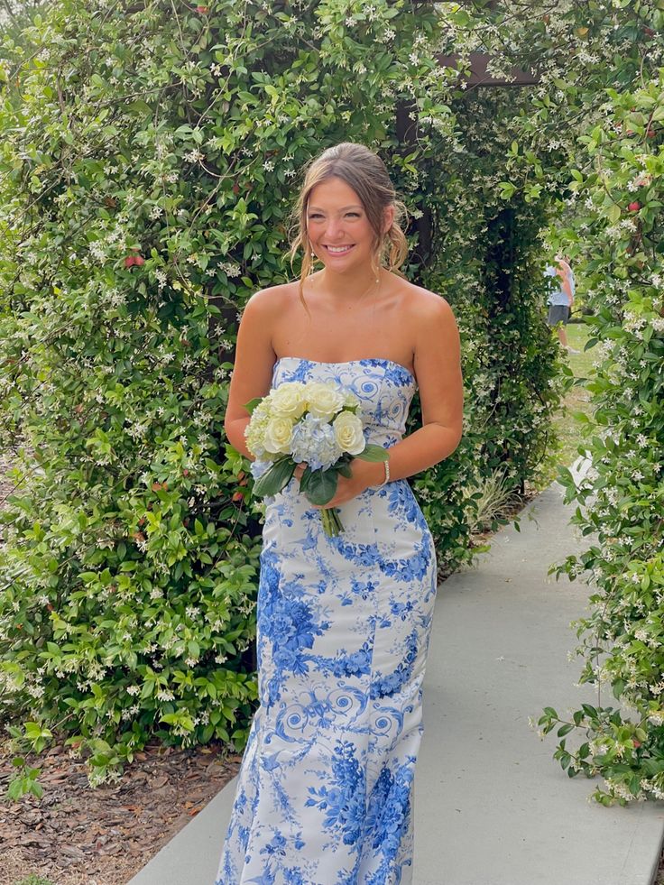 Blue Elegant Fashion Floral Long Slim Fit Ball Gown Evening Dress Wedding Guest Party Dress Bridesmaid Dress gh3314