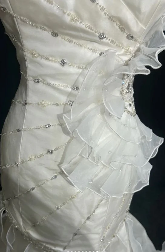 Mermaid Satin Chiffon Ruffle Beaded Long Prom Dress,Wedding Dress,Evening Dress cg26182