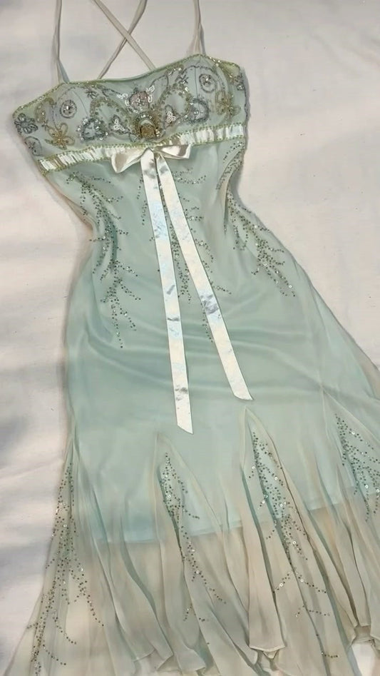 amakanas-Light green beaded short chiffon homecoming dress birthday dress fairy gh5233