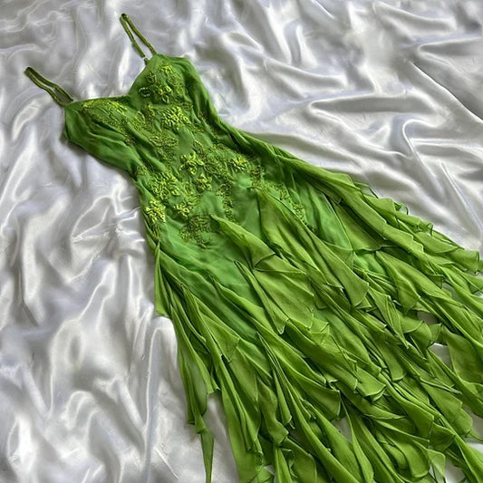 Green flowers exquisite beaded short/mid-length chiffon ruffle homecoming dress birthday party dress gh4862