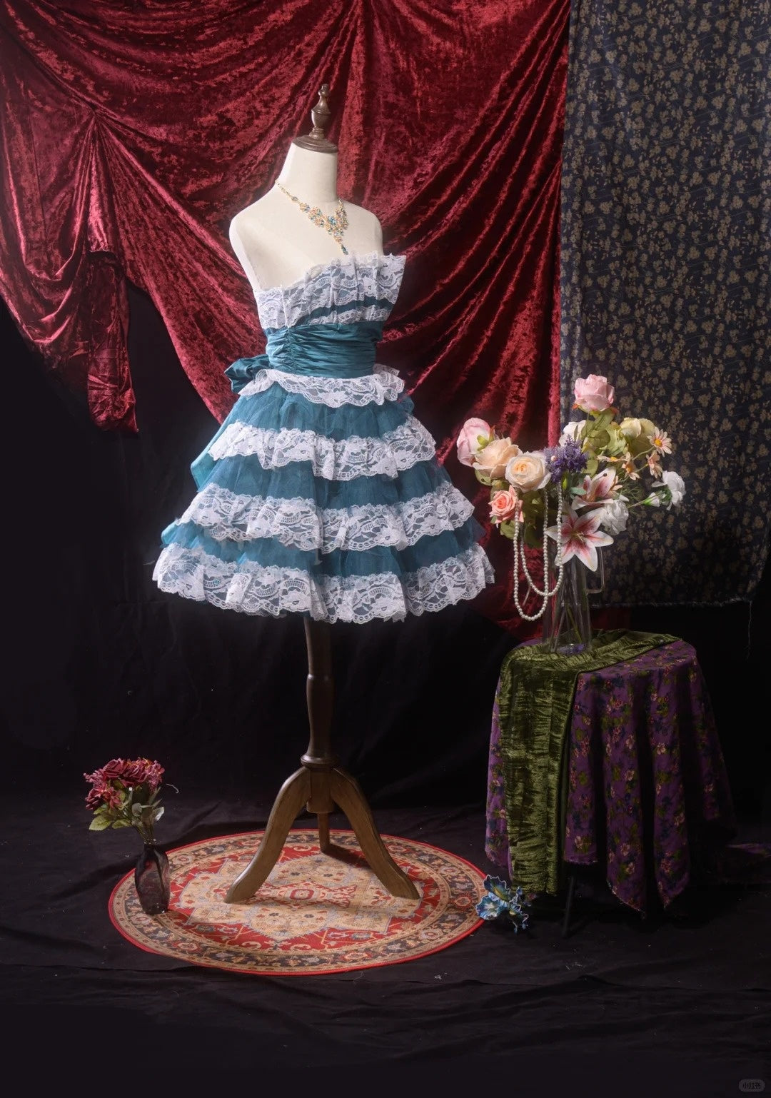 Blue Ocean Lace Homecoming Dress Vintage Prom Dress Birthday Dress gh4539