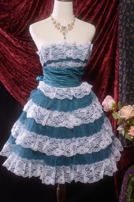 Blue Ocean Lace Homecoming Dress Vintage Prom Dress Birthday Dress gh4539