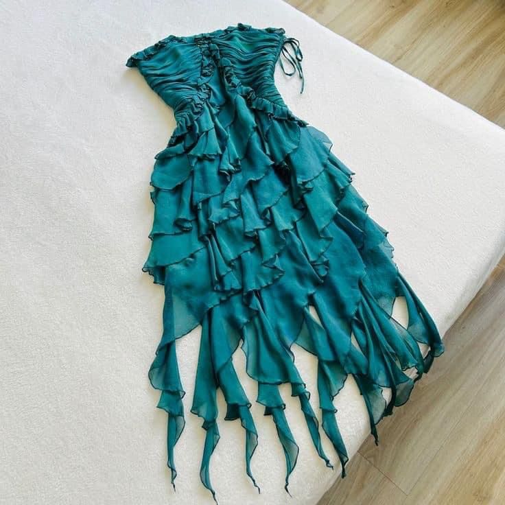 Green ruffle elegant short chiffon homecoming dress birthday party dress gh4774