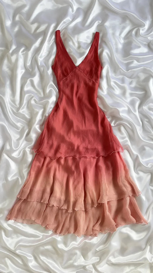 Peach Pink Homecoming Dress Ombre Midi/Short Ruffle Birthday Dress gh4449
