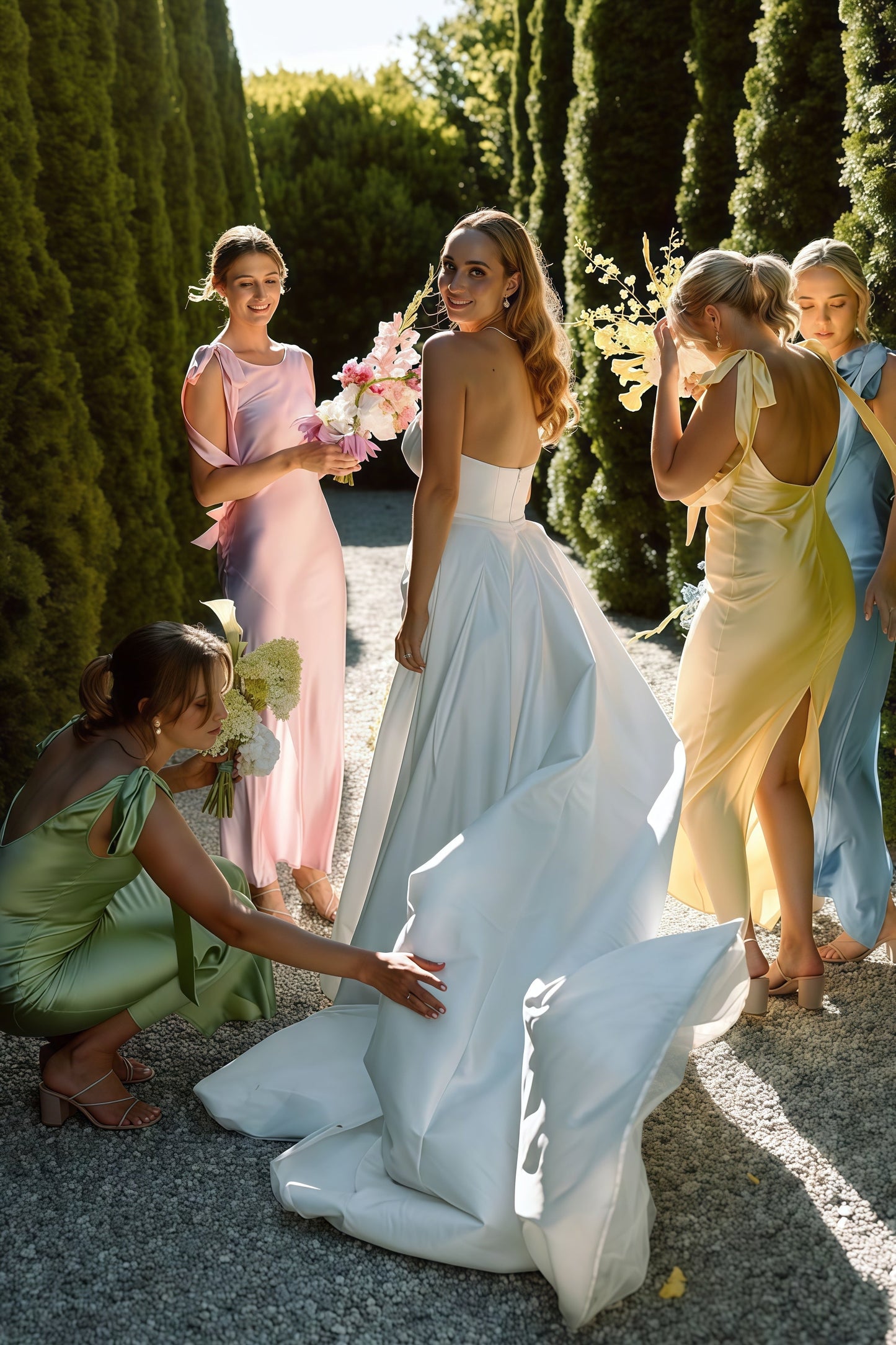 Beautiful Satin Bridesmaid Dress, Open Back Simple Bridesmaid Dress,AST1756