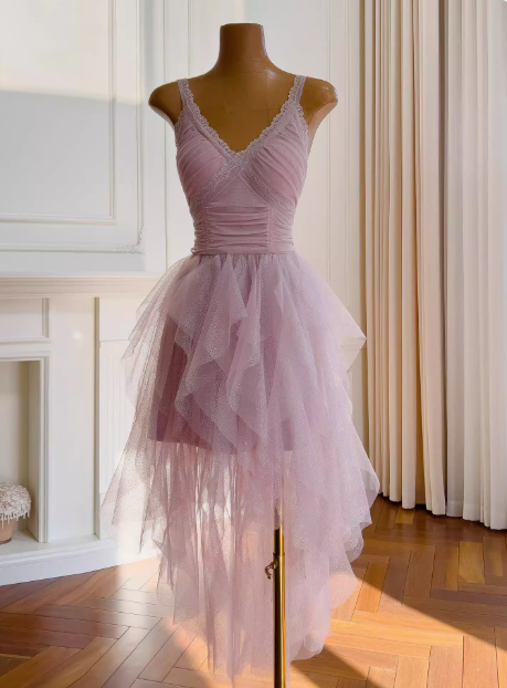 Vintage A line Straps Tulle Pink Layers Short Mini Formal 8th Grade Homecoming Dresses Middle School Short Cocktail Dress Hoco Outfits D1991