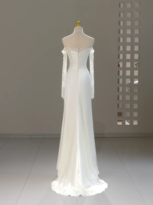 Unique Wedding Dress Mermaid Off The Shoulder Lace Long Sleeves Wedding Dresses Bridal Gowns DH2061