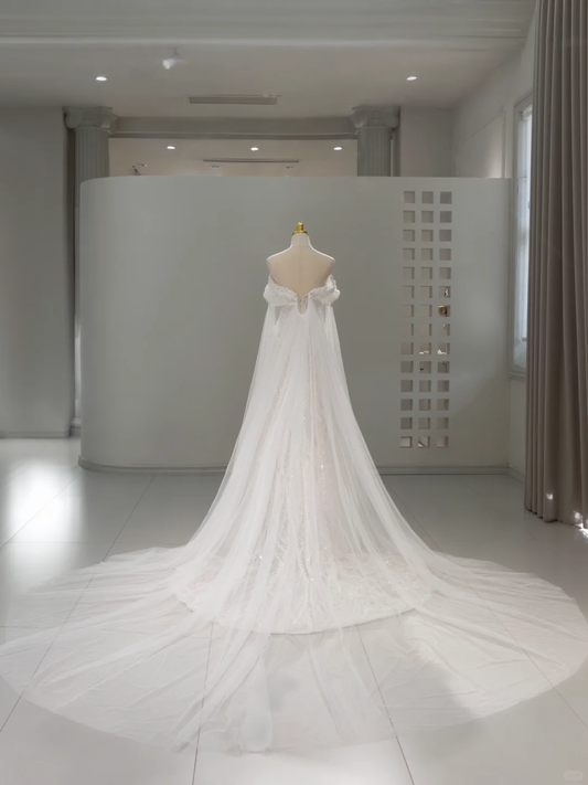 Unique Wedding Dress A Line Off The Shoulder Sequin Short Sleeves Wedding Dresses Bridal Gowns DH2063