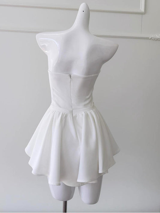 Aesthetic A line Strapless White Formal Tight Homecoming Dress Middle School Short 18th Birthday Outfits Graduation Dress Hoco Dresses DH2177